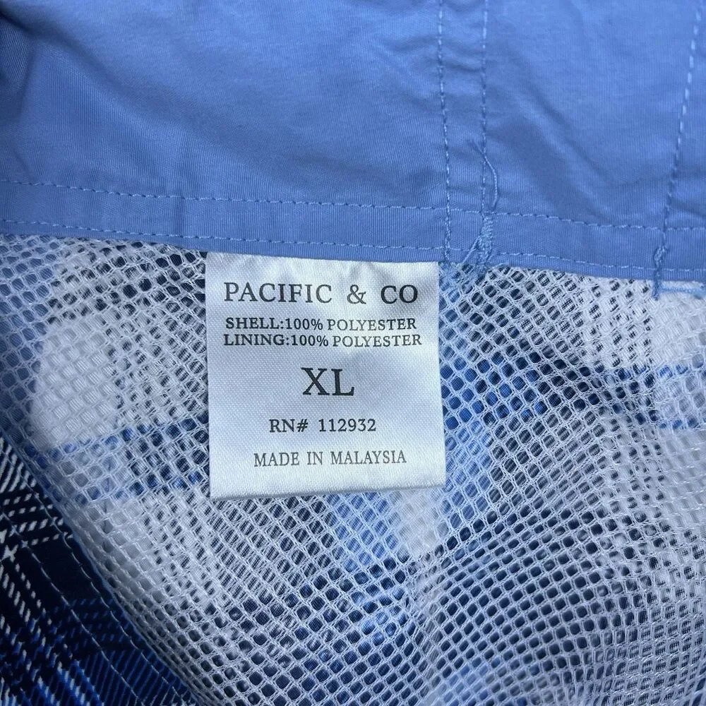 Pacific and Co Men's Swim Trunks Light Blue Black Plaid Board Shorts Size XL